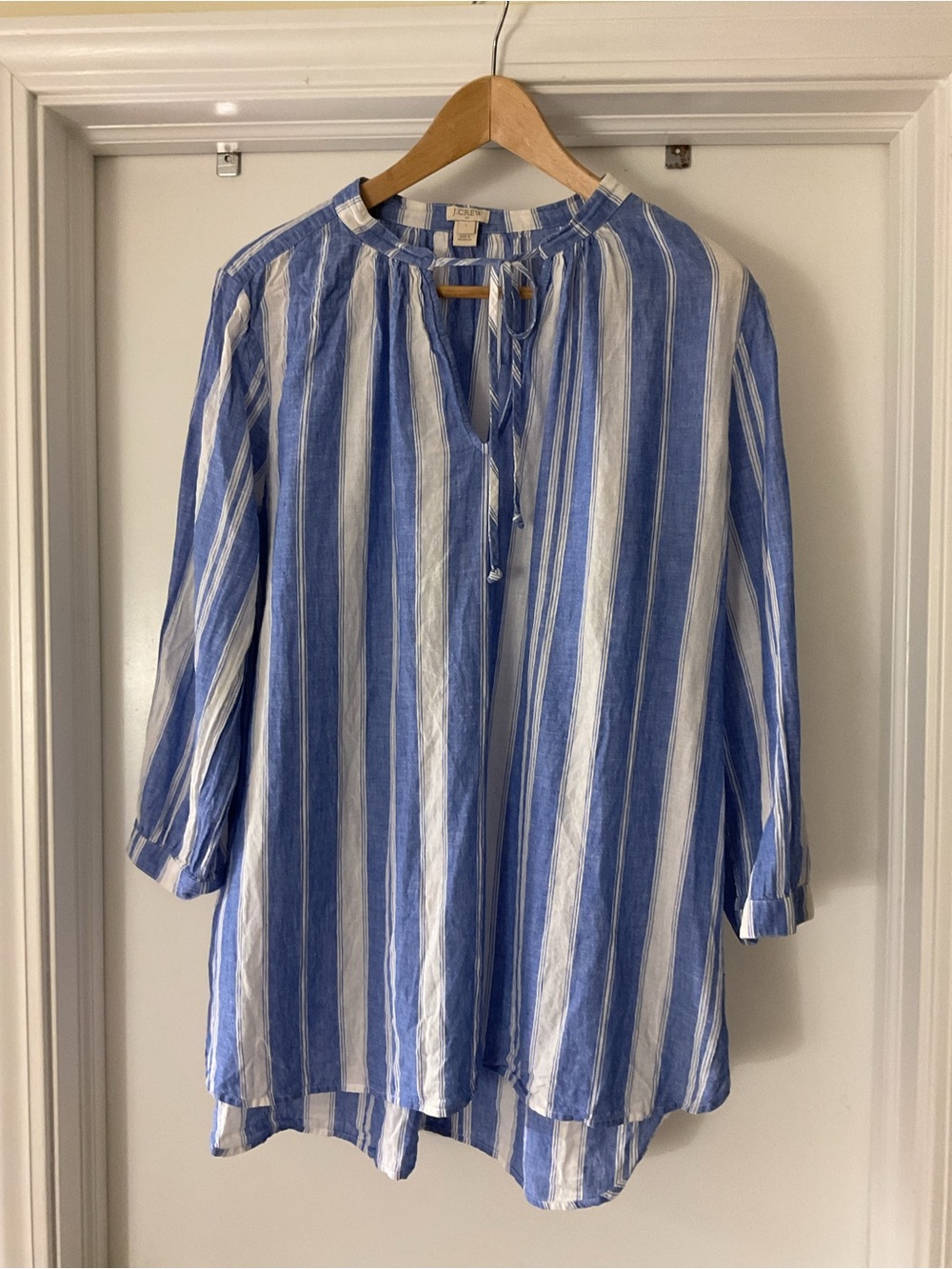 J. Crew Blue and White Striped Peasant Tunic